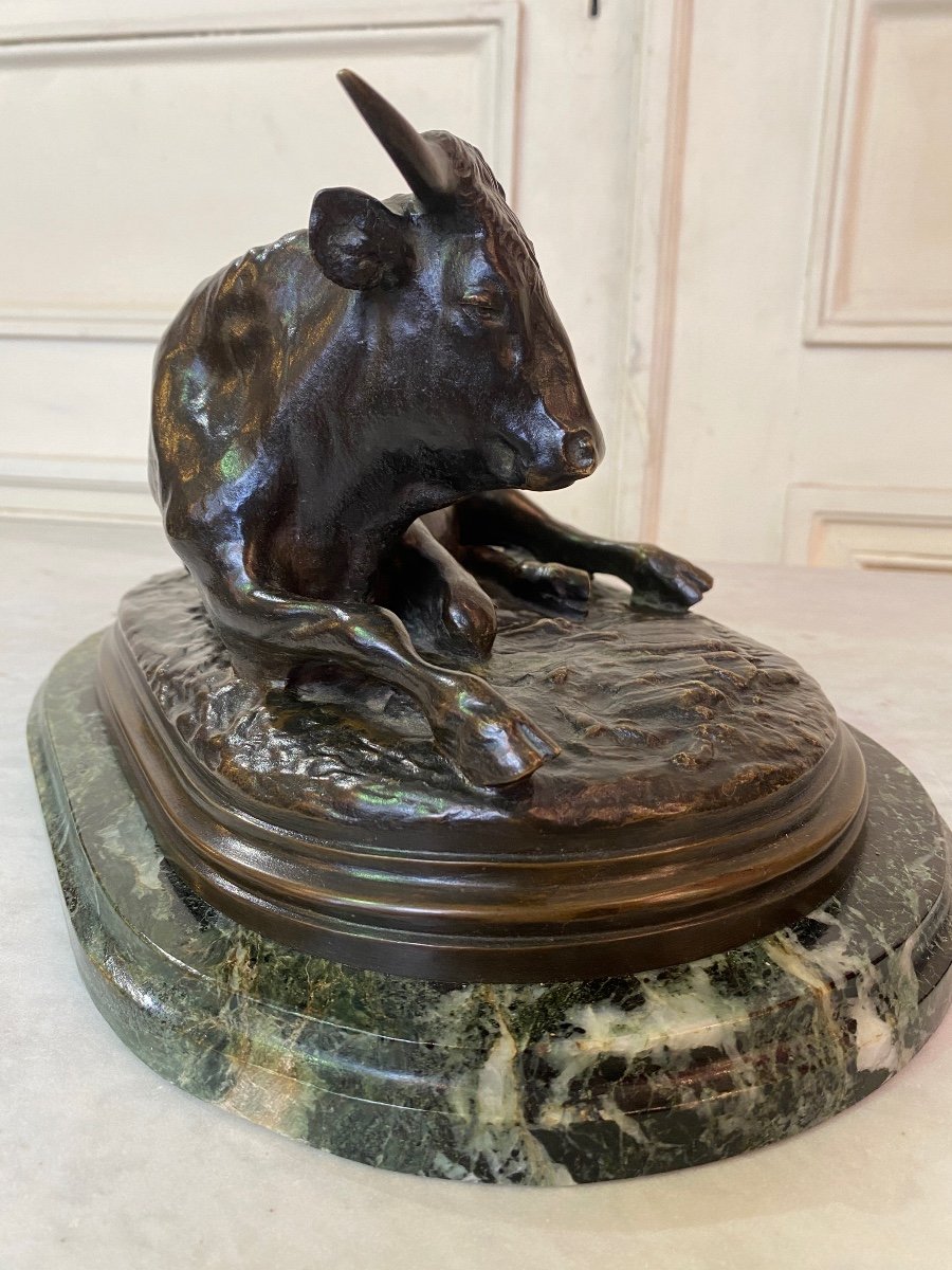 Bronze Sculpture Of A 19th Century Lying Bull Signed Rosa Bonheur (1822-1899)-photo-3