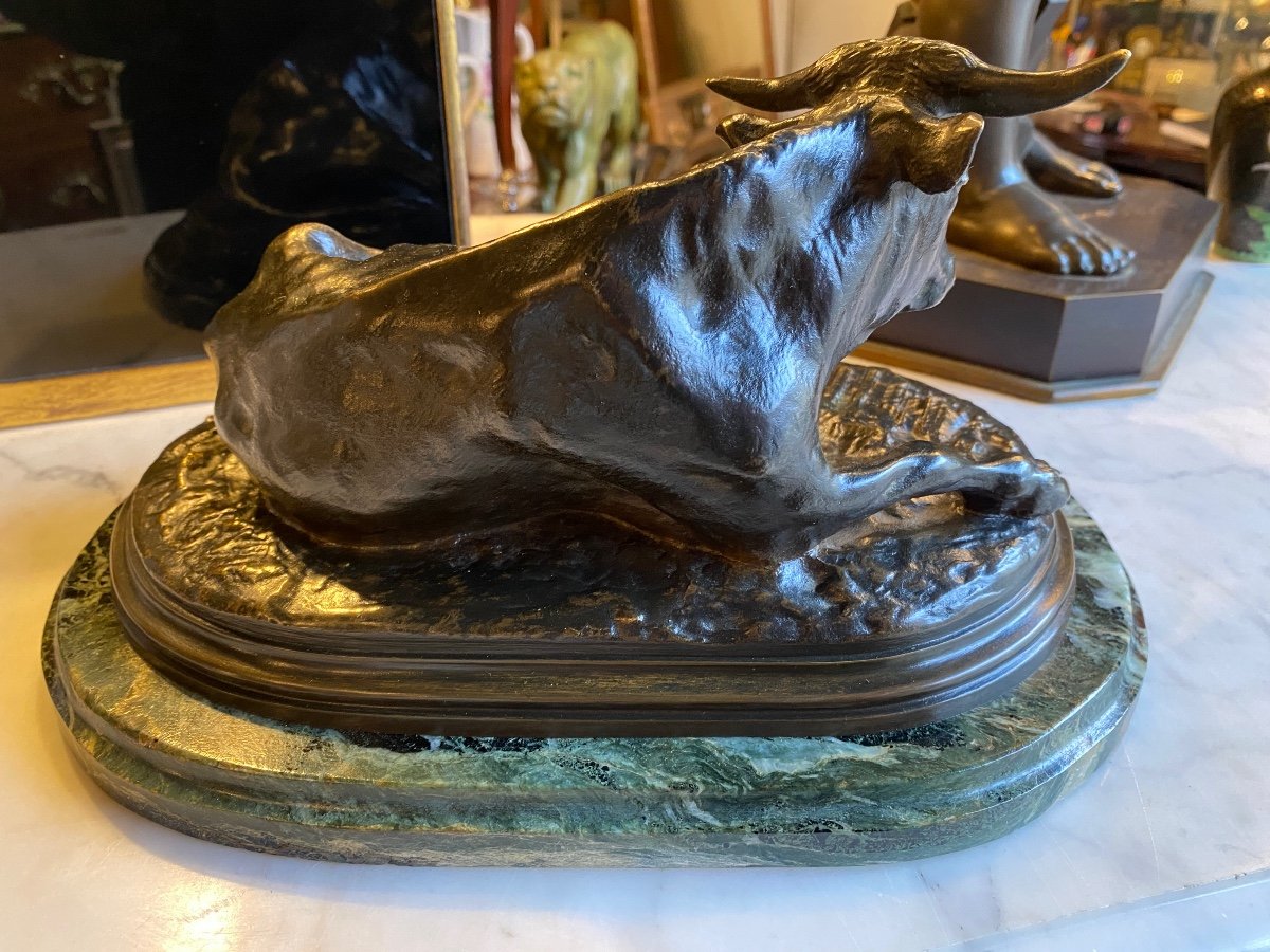 Bronze Sculpture Of A 19th Century Lying Bull Signed Rosa Bonheur (1822-1899)-photo-5