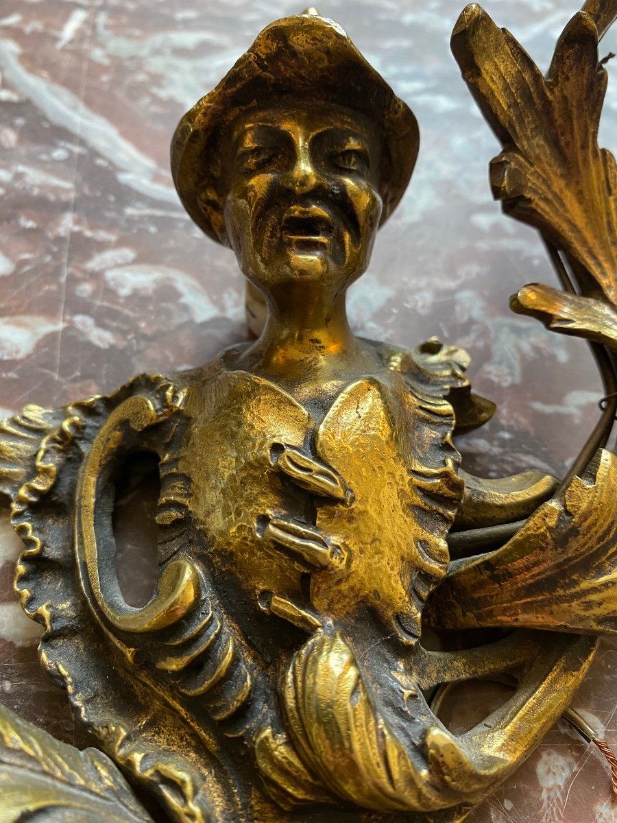 Pair Of Chinese Sconces, Louis XV Style In Bronze-photo-5