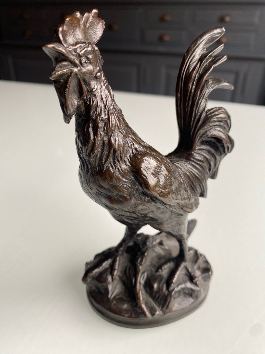 Coq En Bronze A Patine Brune XIXème Signé édouard Drouot (1859-1945)-photo-4