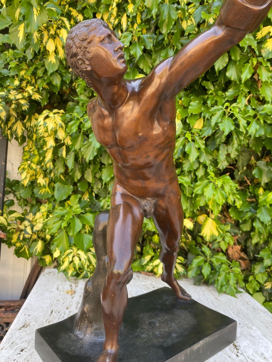 Gladiateur Borghèse, Bel Homme Nu Académique En Régule, patine bronze, D’après Agasias D’ephès, Fin XIXème-photo-3