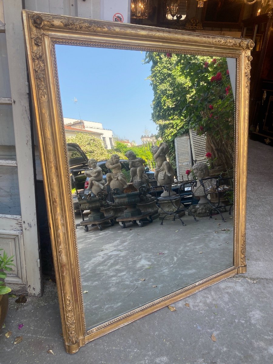 Miroir De Cheminée XIXème En Bois Et Stuc Doré, Glace Au Mercure -photo-1