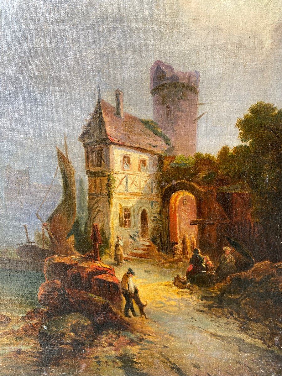 Street Scene Early 19th Century Attributed To Jacques Francois Carabain (1834-1933)-photo-3