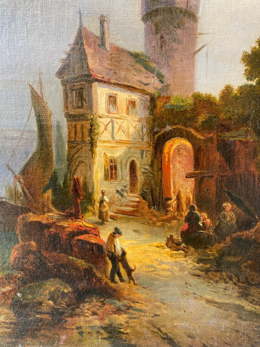 Street Scene Early 19th Century Attributed To Jacques Francois Carabain (1834-1933)-photo-1