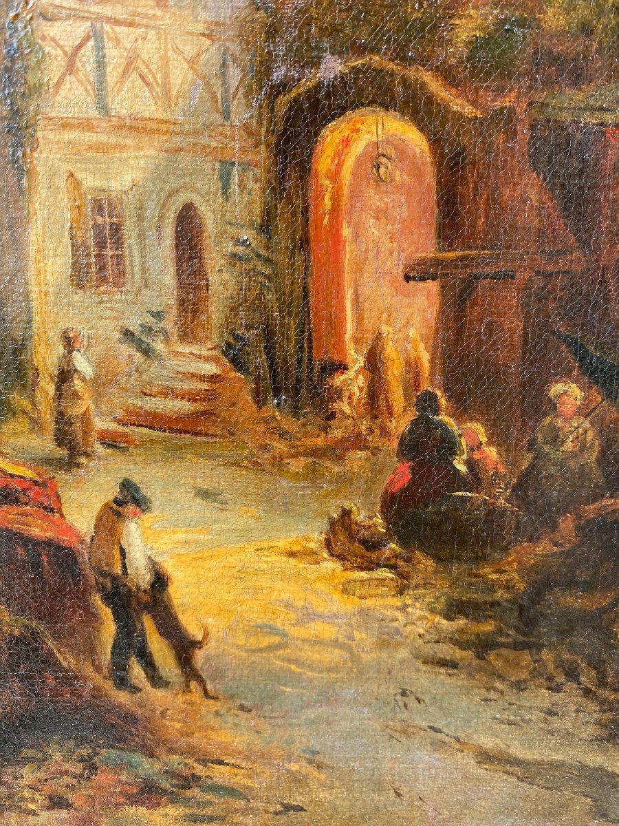 Scène De Rue Début XIXème Attribuée à Jacques Francois Carabain (1834-1933)-photo-3