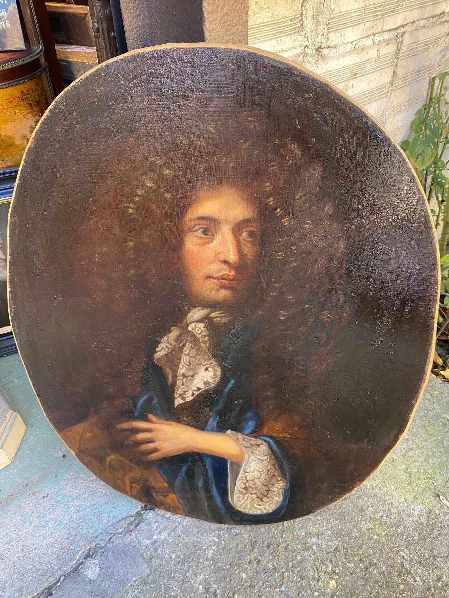 Portrait D’homme à La Perruque époque Louis XIV, Dentelle -photo-1