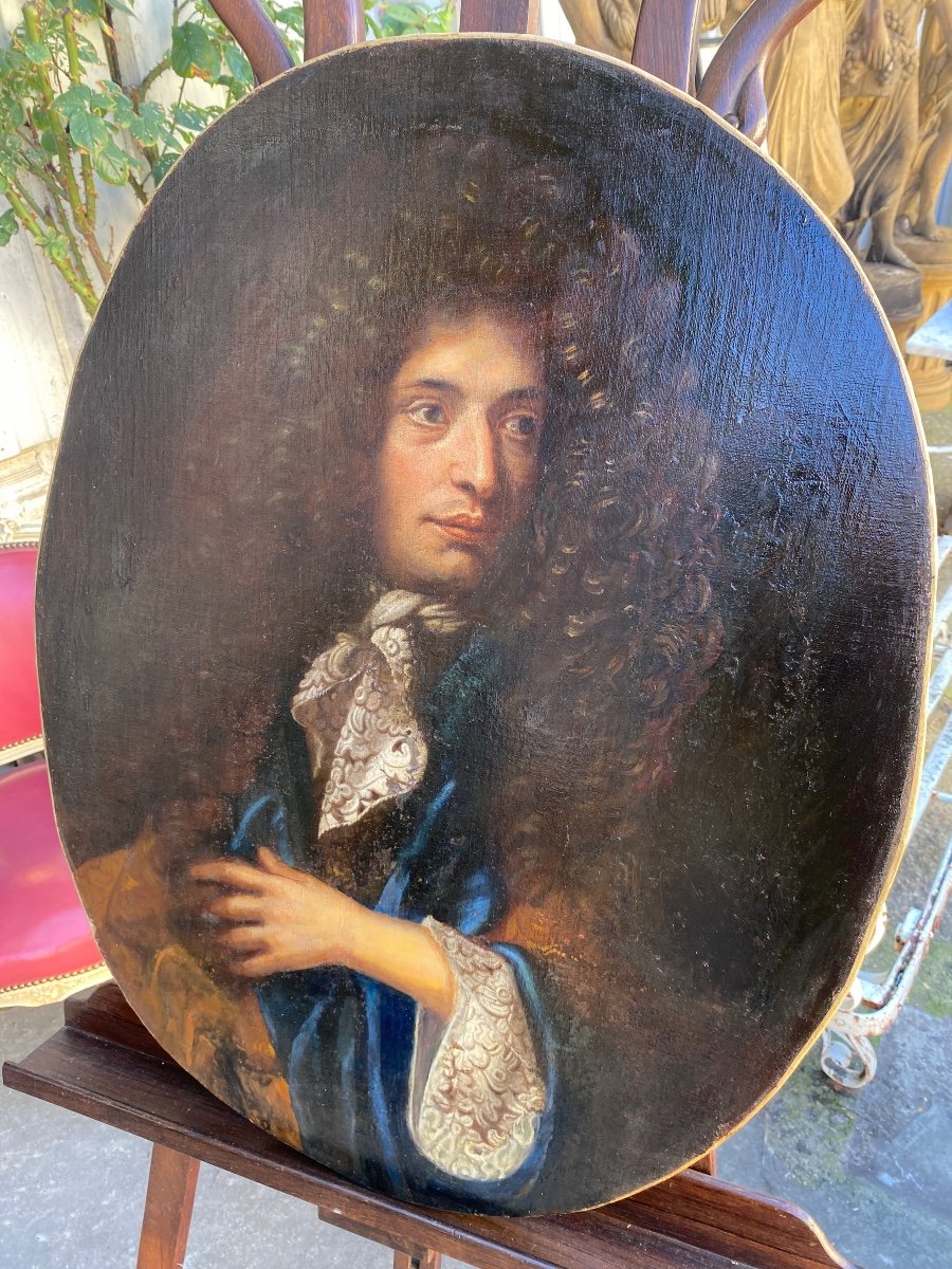 Portrait D’homme à La Perruque époque Louis XIV, Dentelle -photo-2