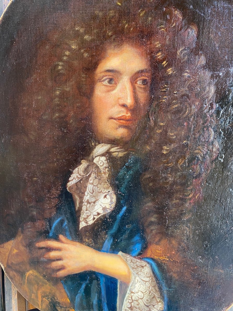 Portrait D’homme à La Perruque époque Louis XIV, Dentelle -photo-3