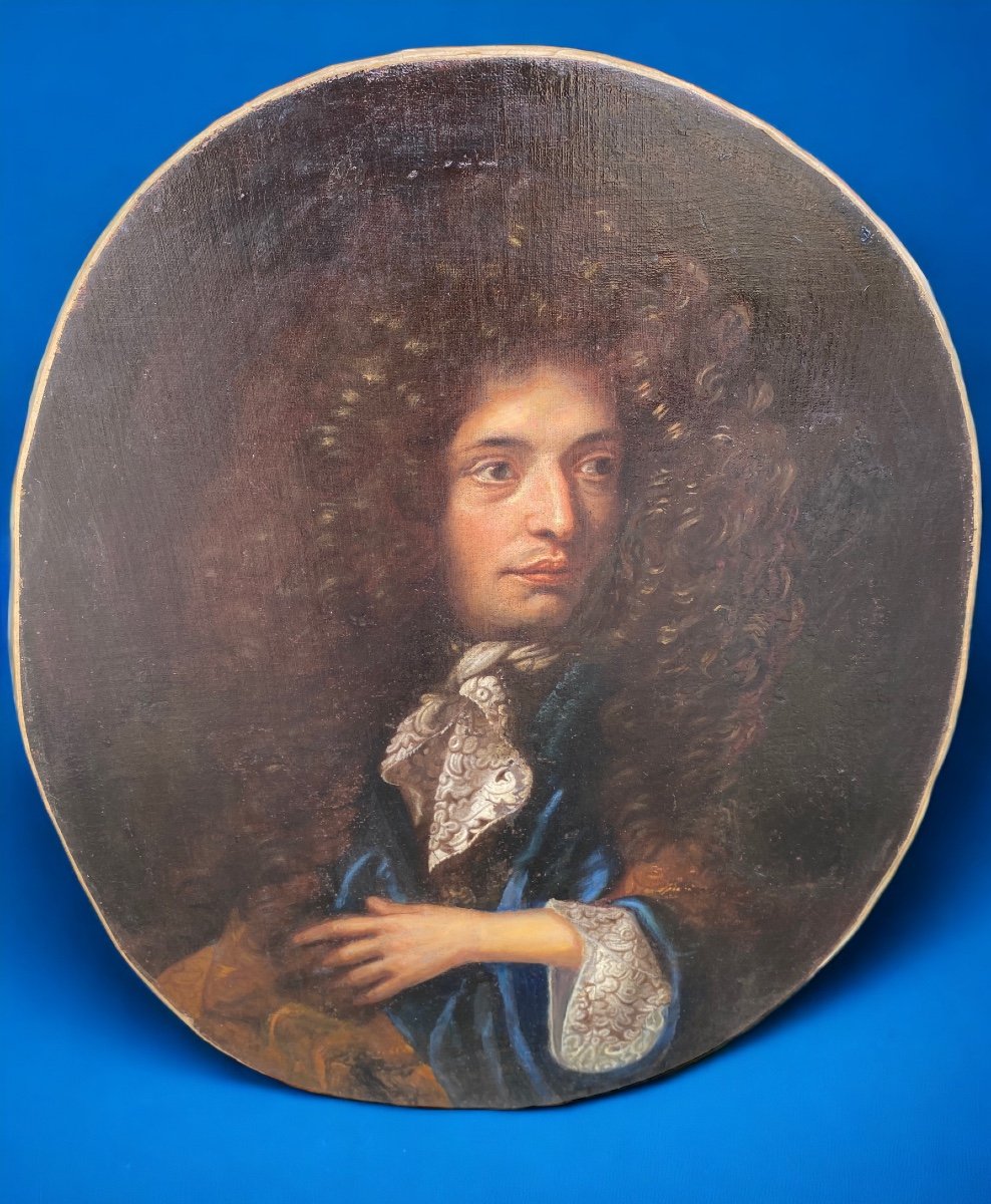 Portrait D’homme à La Perruque époque Louis XIV, Dentelle 