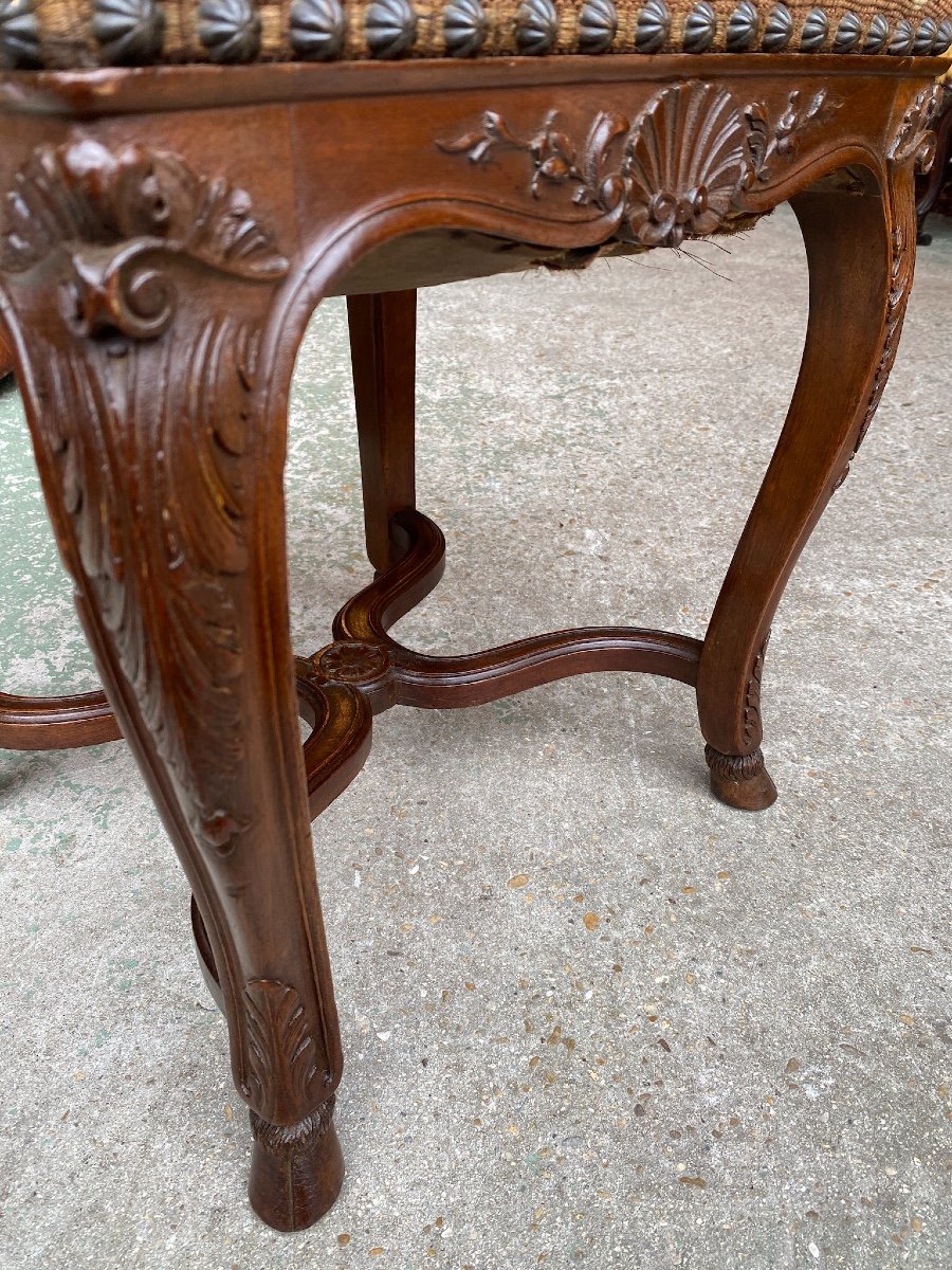 Tabouret De Style Louis XV / Régence En Noyer Sculpté XIXème-photo-3