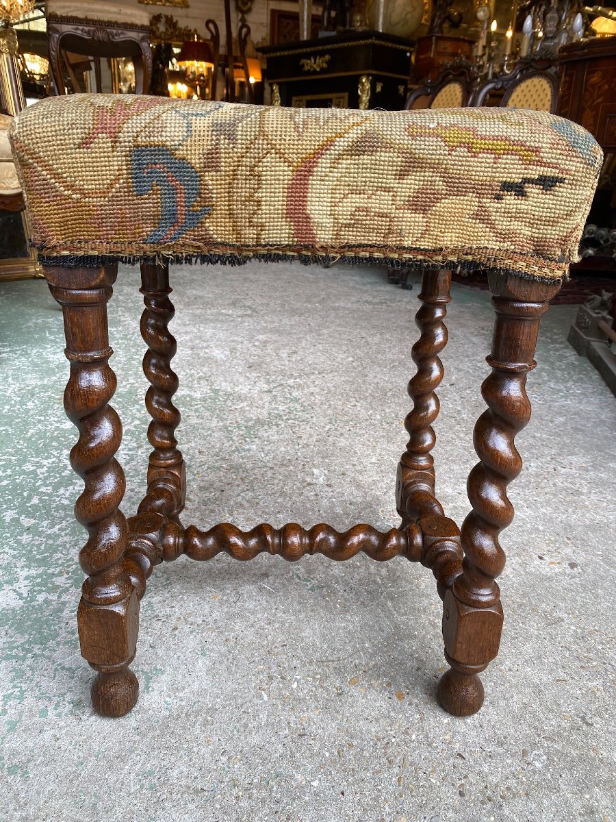 Louis XIII Style Stool, In Twisted Oak, 19th Century-photo-3