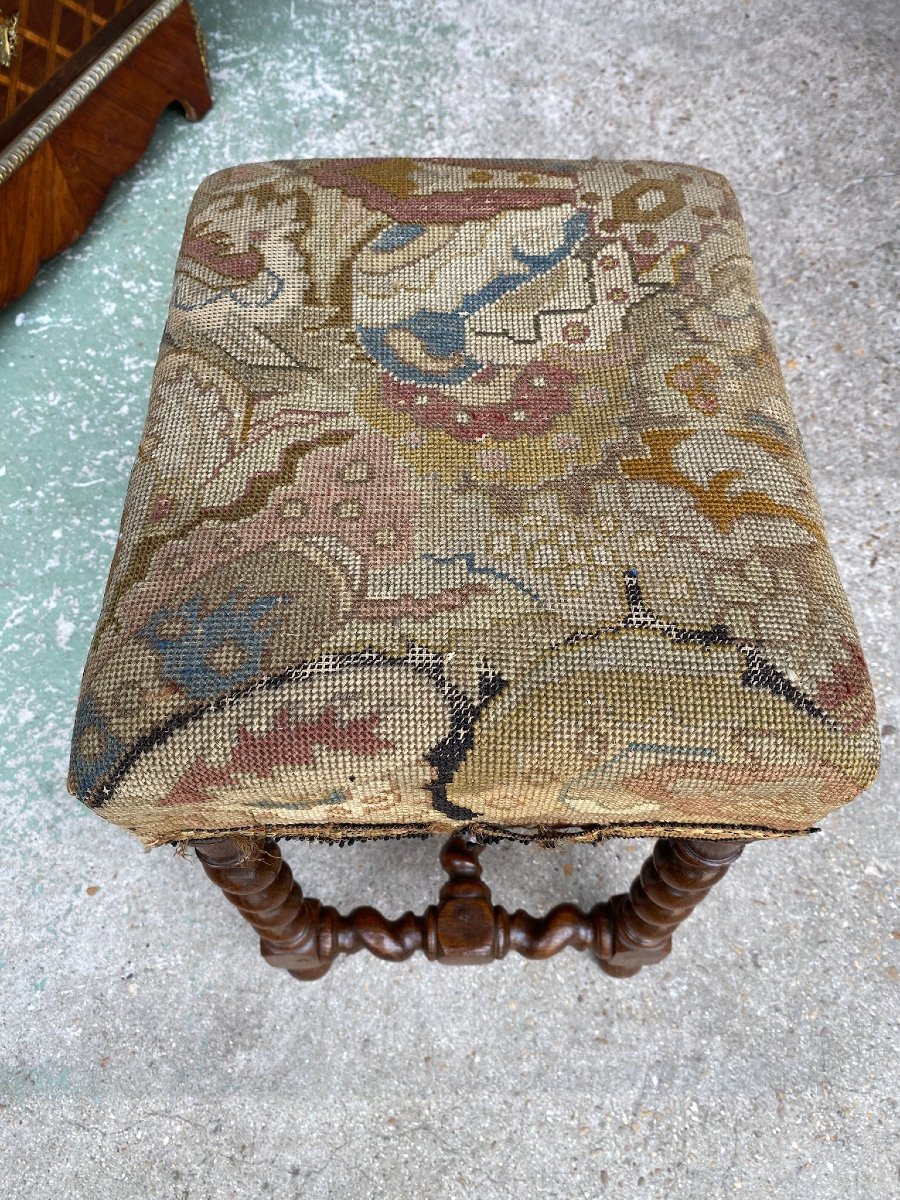 Tabouret De Style Louis XIII, En Chêne Torsadé, époque XIXème -photo-1