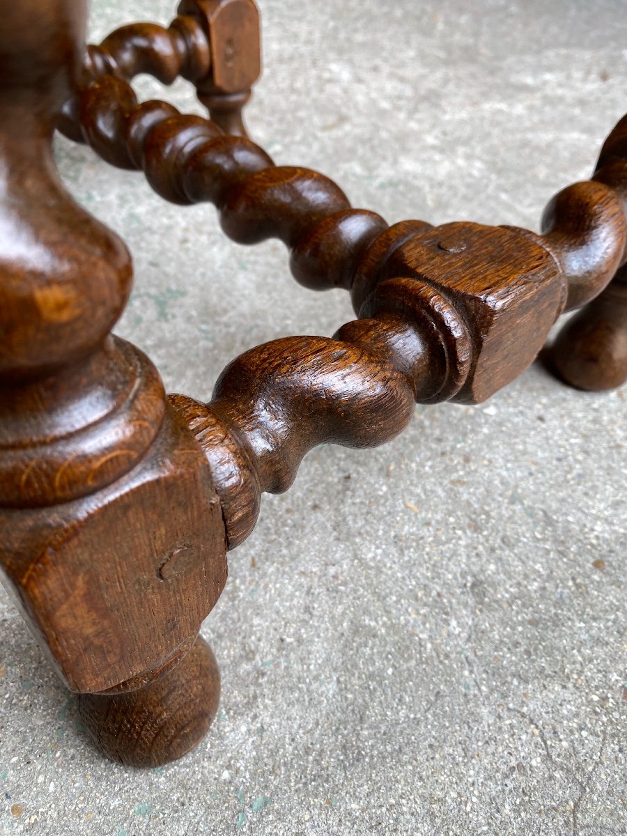 Louis XIII Style Stool, In Twisted Oak, 19th Century-photo-2