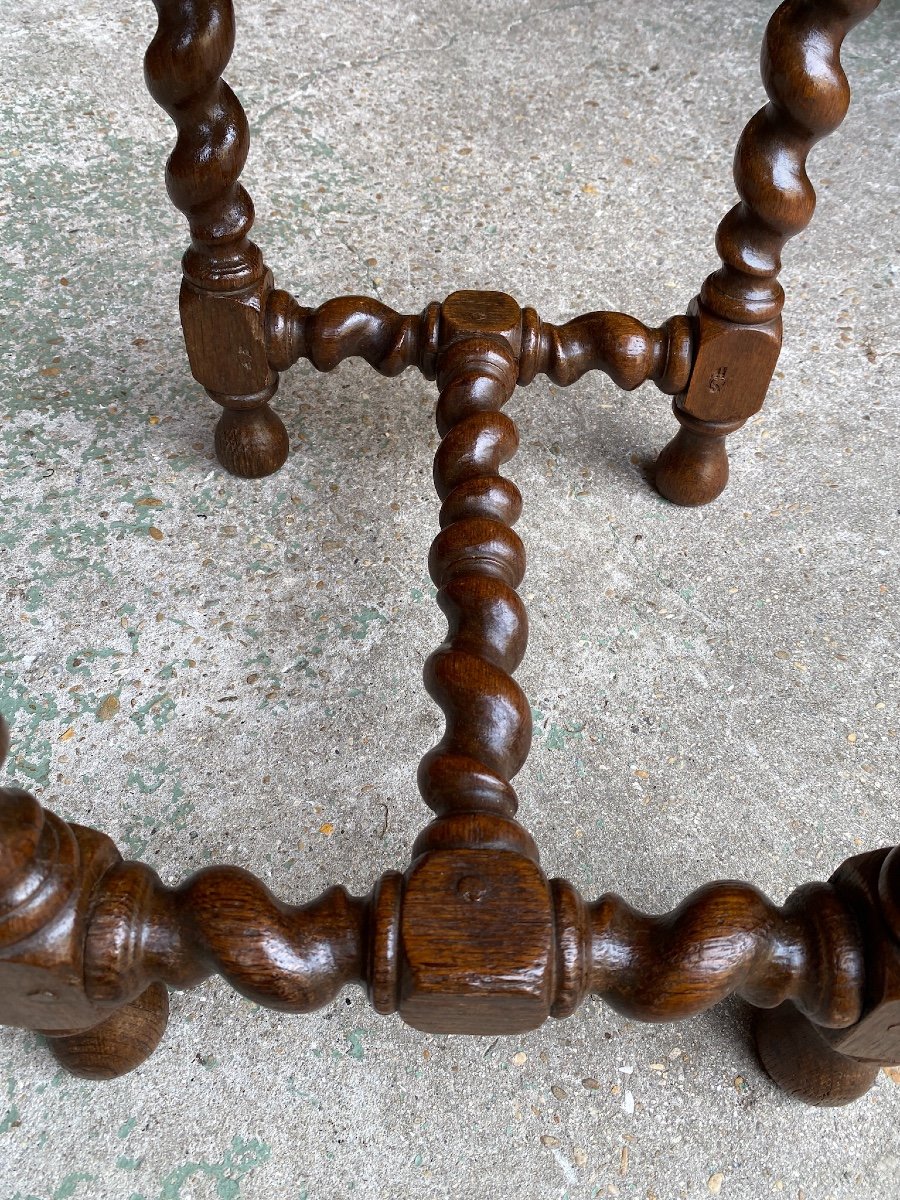 Louis XIII Style Stool, In Twisted Oak, 19th Century-photo-3