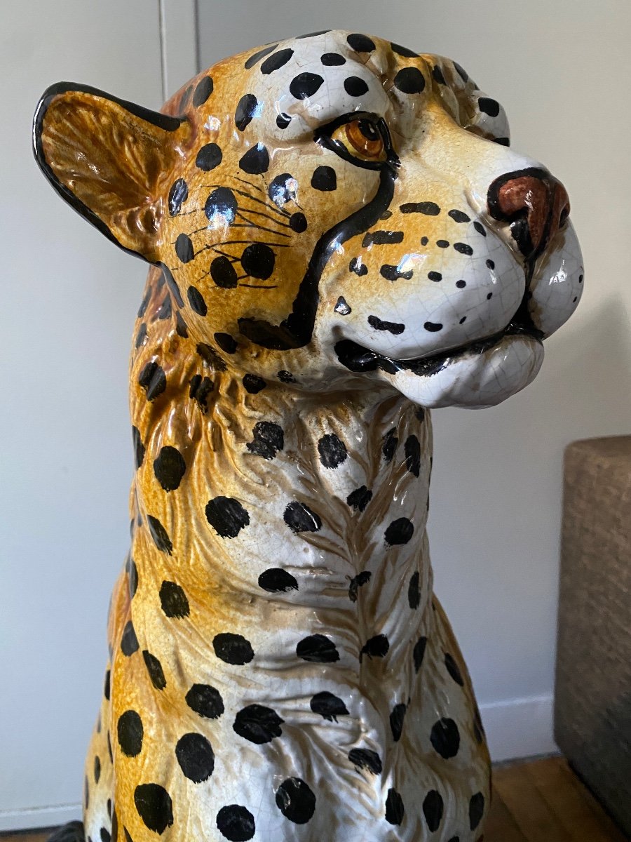 Leopard In Glazed Italian Ceramic Circa 1960/70s-photo-2