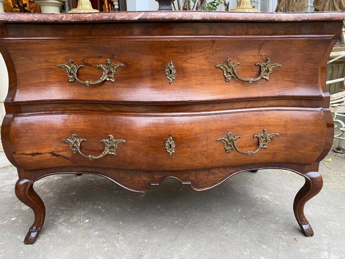 Provençal Sauteuse Commode, Louis XV Period, 18th Century, Colored Marble Top-photo-3