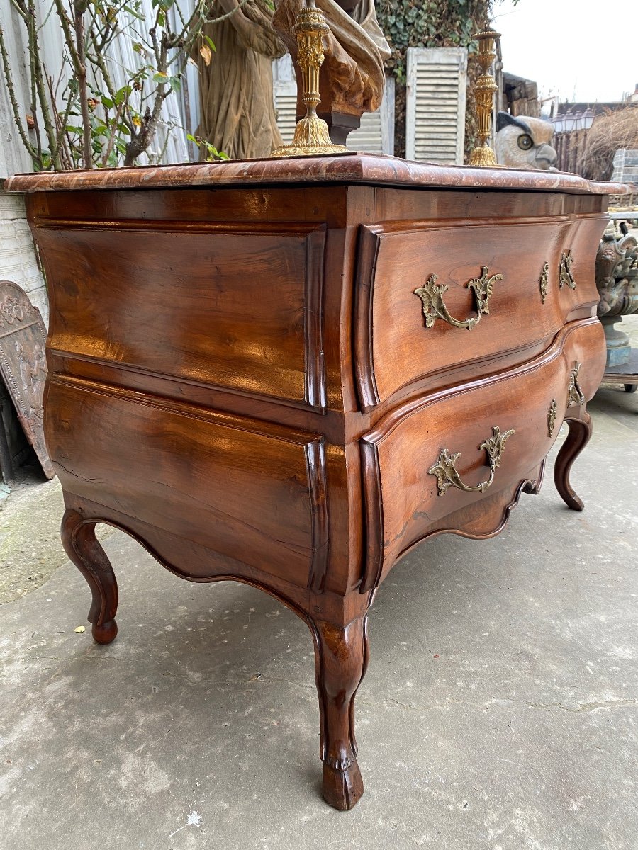 Provençal Sauteuse Commode, Louis XV Period, 18th Century, Colored Marble Top-photo-4
