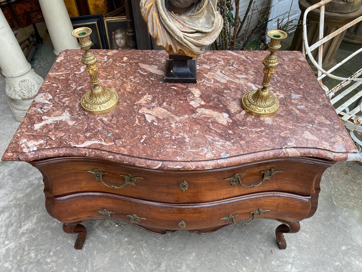 Provençal Sauteuse Commode, Louis XV Period, 18th Century, Colored Marble Top-photo-1