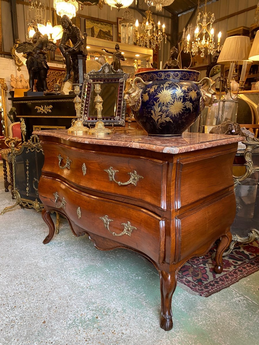 Provençal Sauteuse Commode, Louis XV Period, 18th Century, Colored Marble Top-photo-4