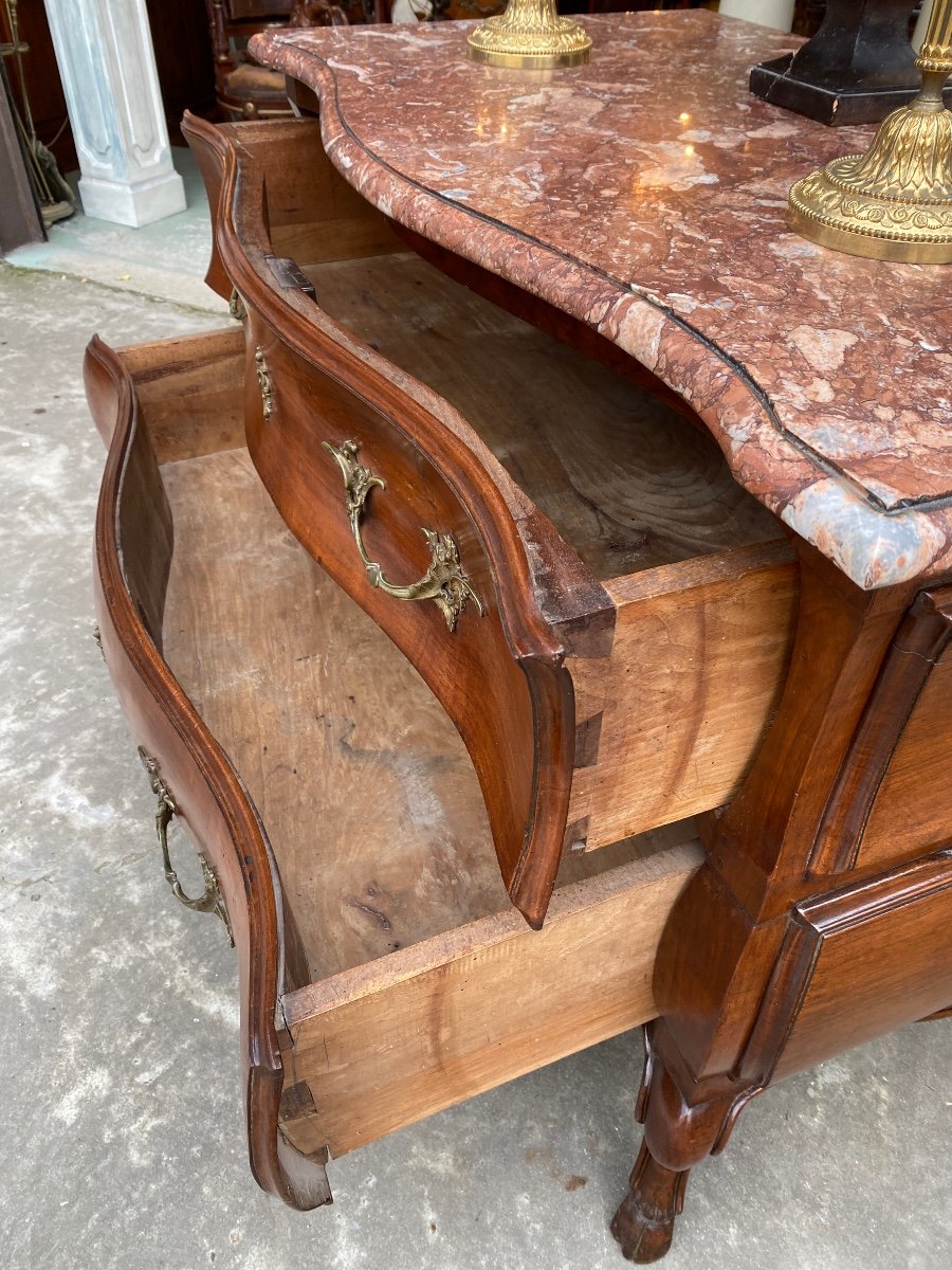 Provençal Sauteuse Commode, Louis XV Period, 18th Century, Colored Marble Top-photo-5
