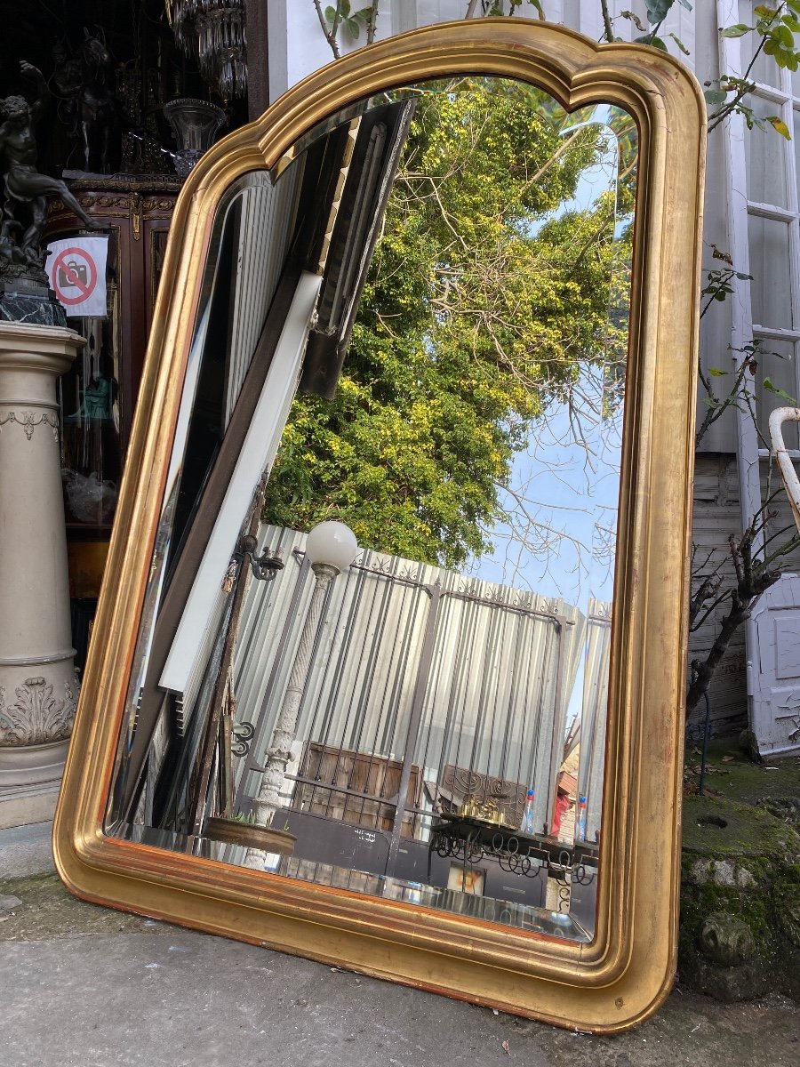 19th Century Golden Fireplace Mirror, Beveled Glass -photo-4
