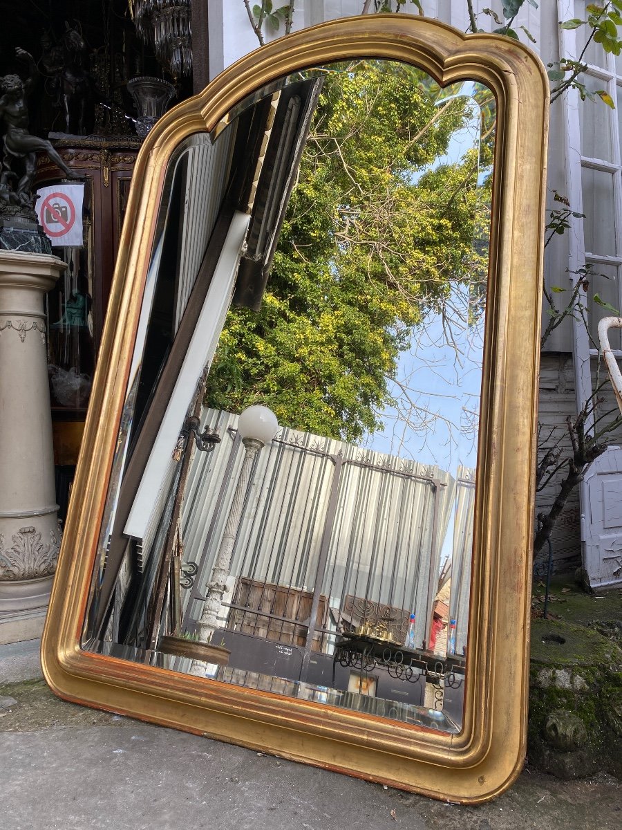 Miroir De Cheminée Doré XIXème , glace biseautée, chapeau de gendarme…-photo-4