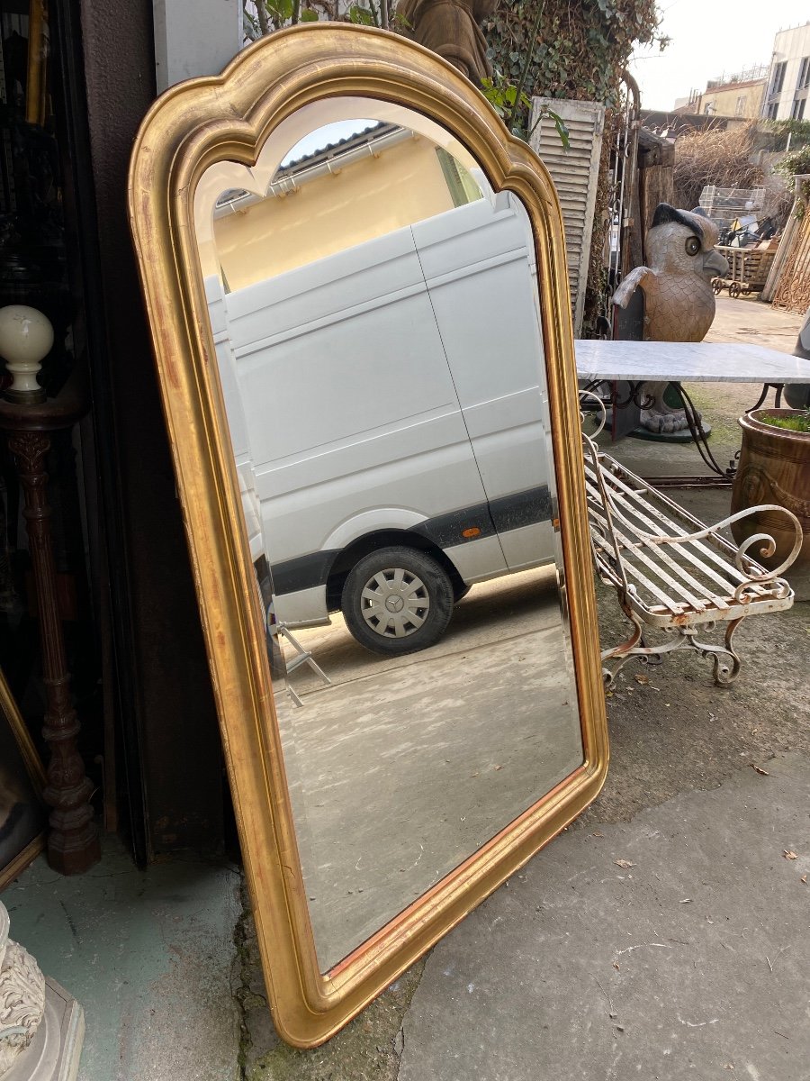 Miroir De Cheminée Doré XIXème , glace biseautée, chapeau de gendarme…-photo-1