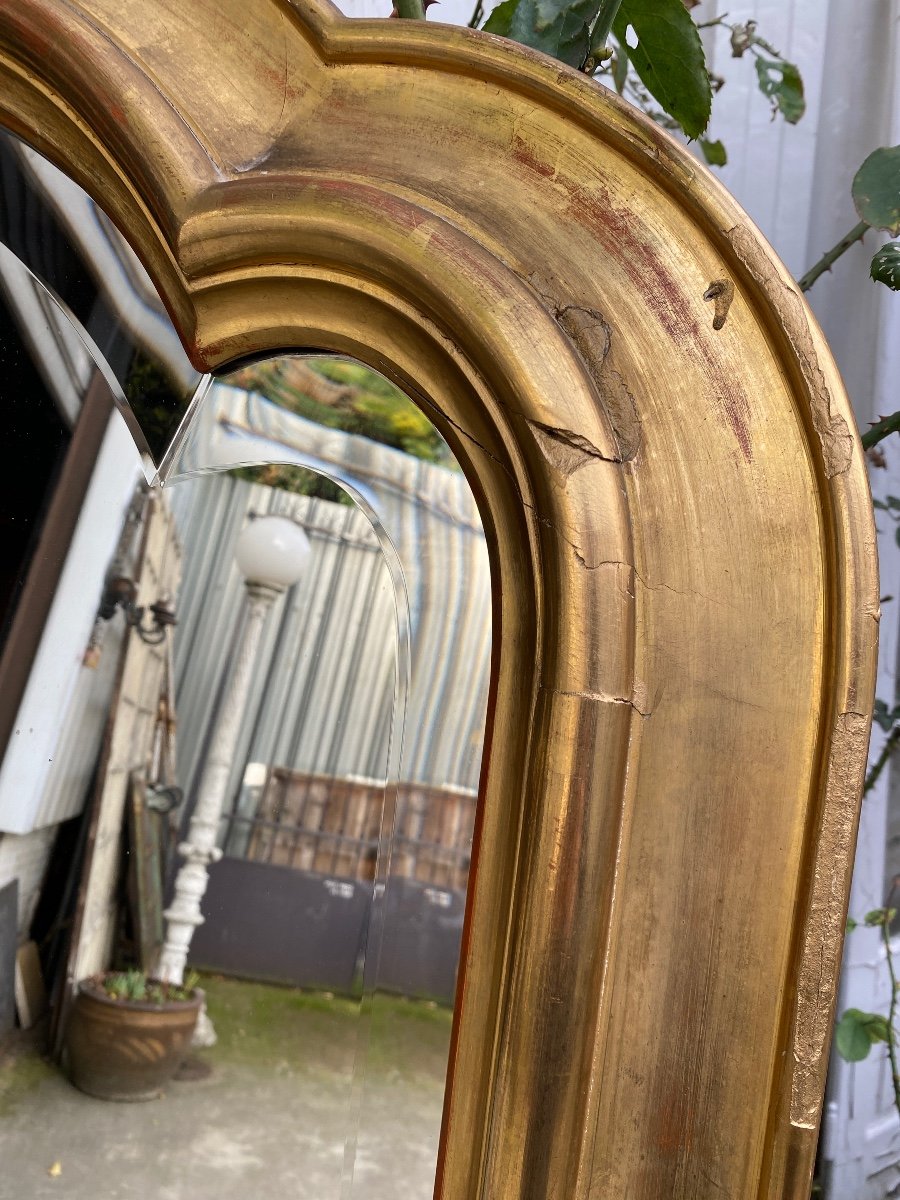 19th Century Golden Fireplace Mirror, Beveled Glass -photo-3