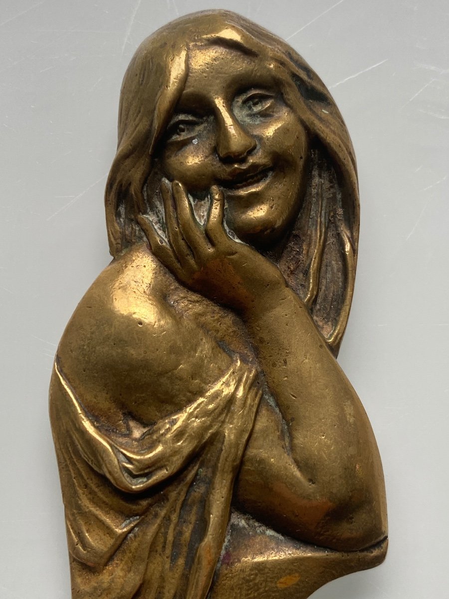 Coupe Papier Art Nouveau En Bronze Doré, à Décor D’une Femme -photo-1