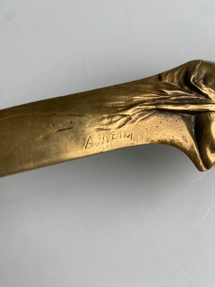 Coupe Papier Art Nouveau En Bronze Doré, à Décor D’une Femme -photo-3