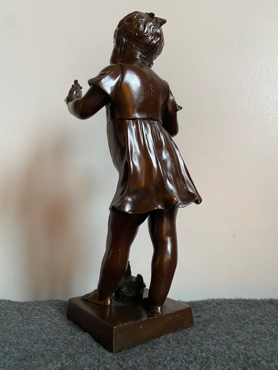 19th Century Bronze Subject, Little Girl With Doll And Easter Egg Signed Pilet-photo-4