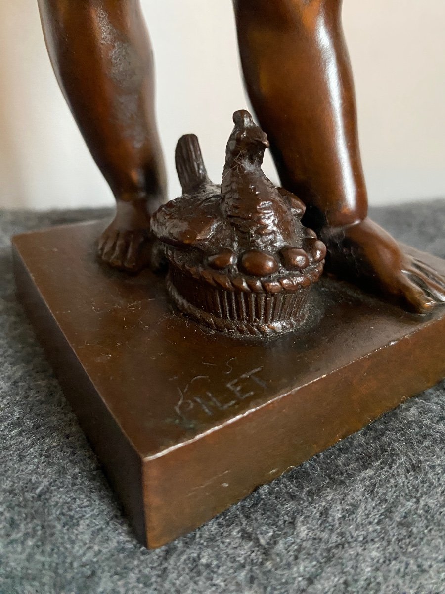 19th Century Bronze Subject, Little Girl With Doll And Easter Egg Signed Pilet-photo-5