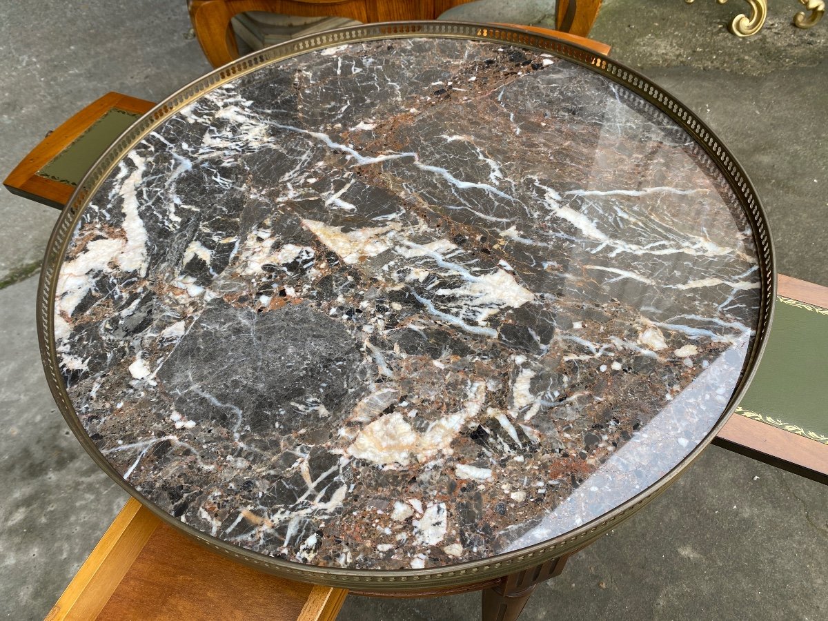 Louis XVI Style Hot Water Bottle Coffee Table, Colored Marble Top, Brass Gallery -photo-2