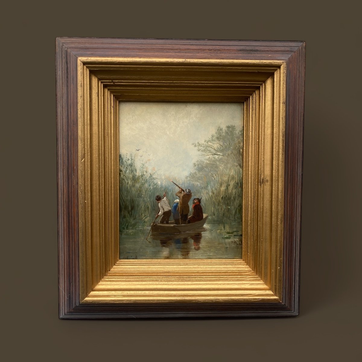 Oil On Wood 19th Century, Duck Hunting In The Marsh, Signed évariste-vital Luminais -photo-2