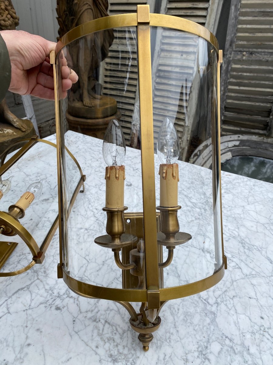 Large Pair Of Louis XVI Style Half-lantern Sconces In Brass -photo-2