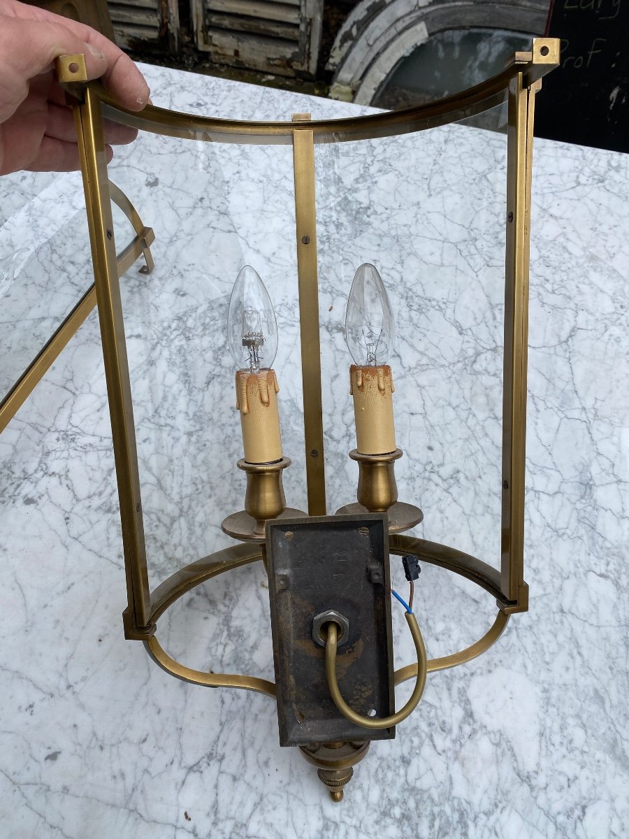 Large Pair Of Louis XVI Style Half-lantern Sconces In Brass -photo-7