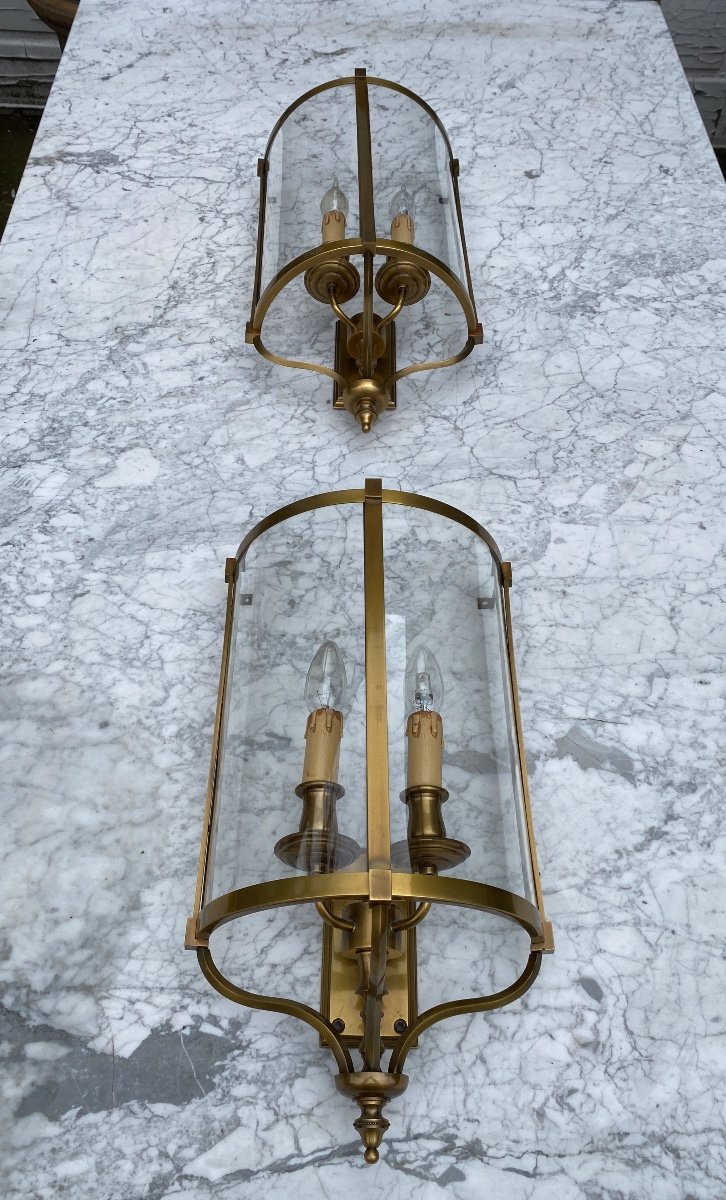 Large Pair Of Louis XVI Style Half-lantern Sconces In Brass -photo-8