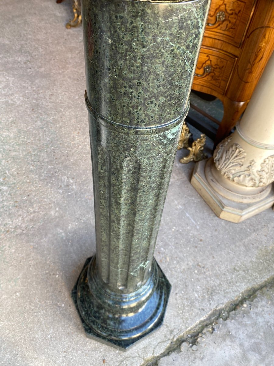 Fluted Column In Green Marble, Rotating Base, Early 20th Century-photo-4
