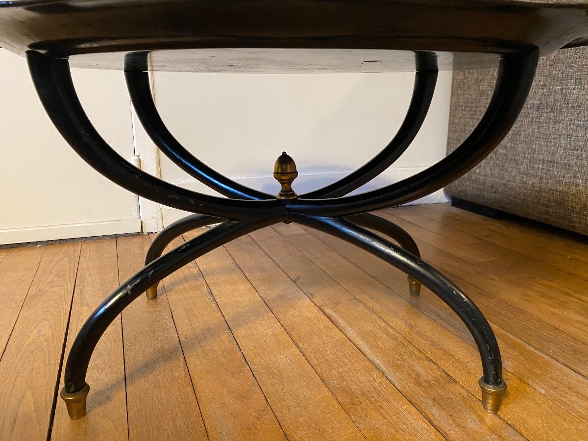 Jansen Coffee Table Circa 1960, Black Lacquered Wood Legs / Sheet Metal Top -photo-4