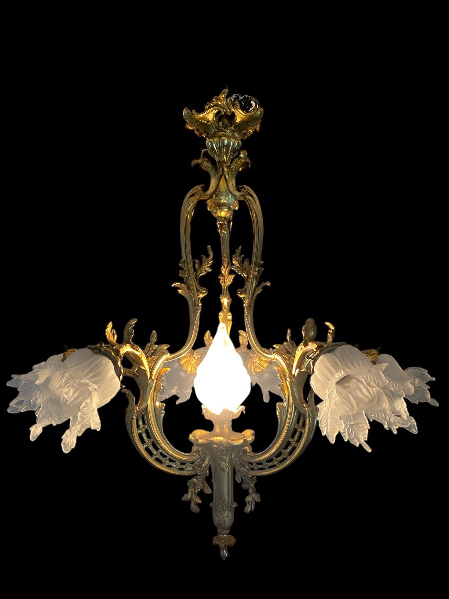 Lustre En Bronze De Style Louis XV, Rocaille , époque Napoléon III -photo-2