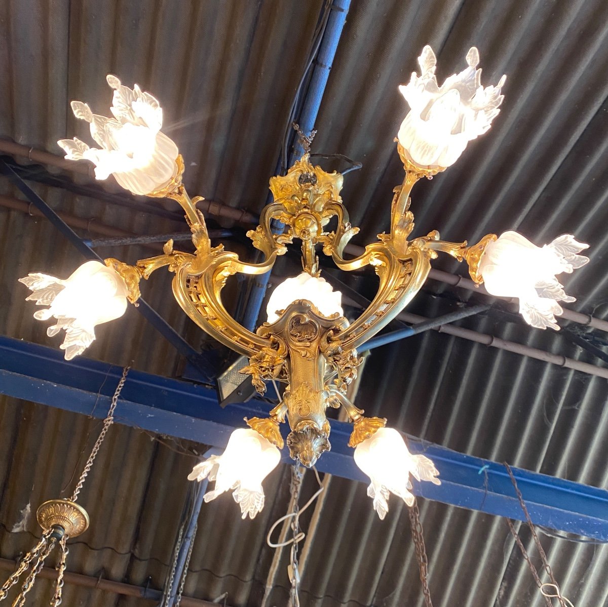 Louis XV Style Bronze Chandelier, Rocaille, Napoleon III Period -photo-4