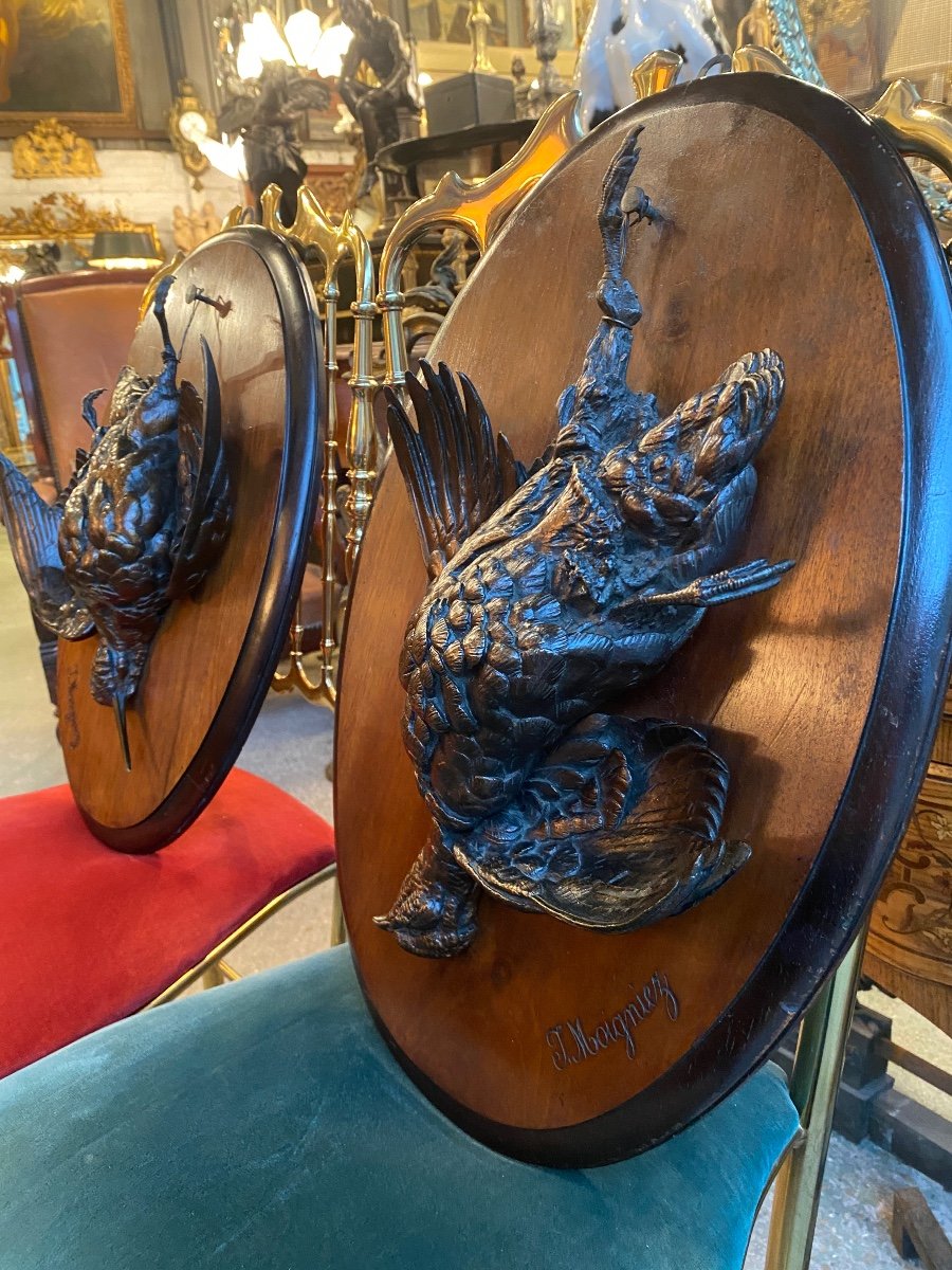 Paire De Trophées De Chasse En Bronze XIXème Signés  Jules Moigniez (1835-1894) Bécasse, Gibier-photo-4