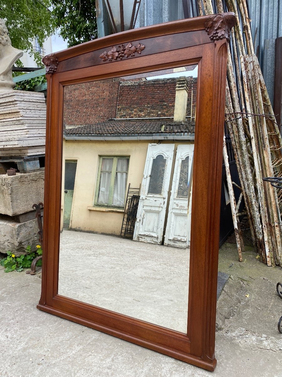 Art Nouveau Period Mirror In Mahogany, Decorated With Grapes And Vine Leaves -photo-4