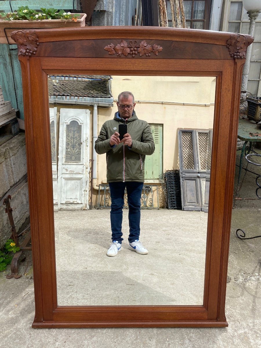 Art Nouveau Period Mirror In Mahogany, Decorated With Grapes And Vine Leaves -photo-4