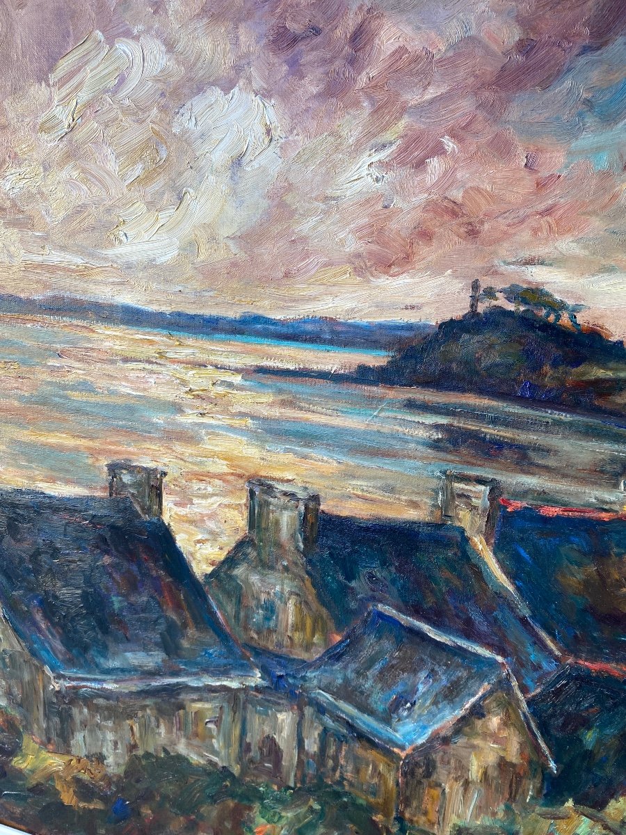 Old Breton Painting, View Of Paimpol In 1926 Signed-photo-2