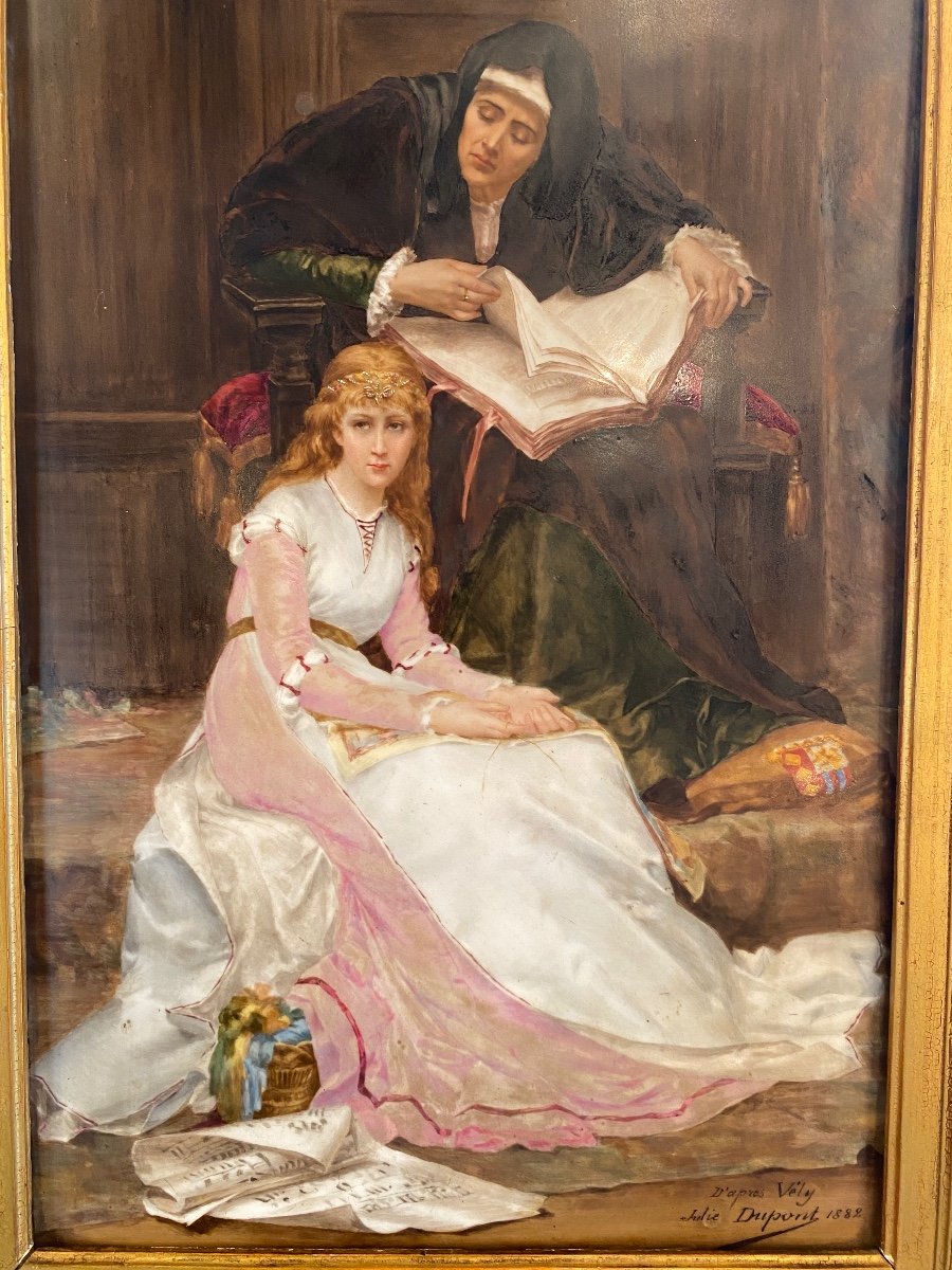 Peinture XIXème Sur Plaque De Porcelaine , Signée Julie Dupont 1882-photo-2