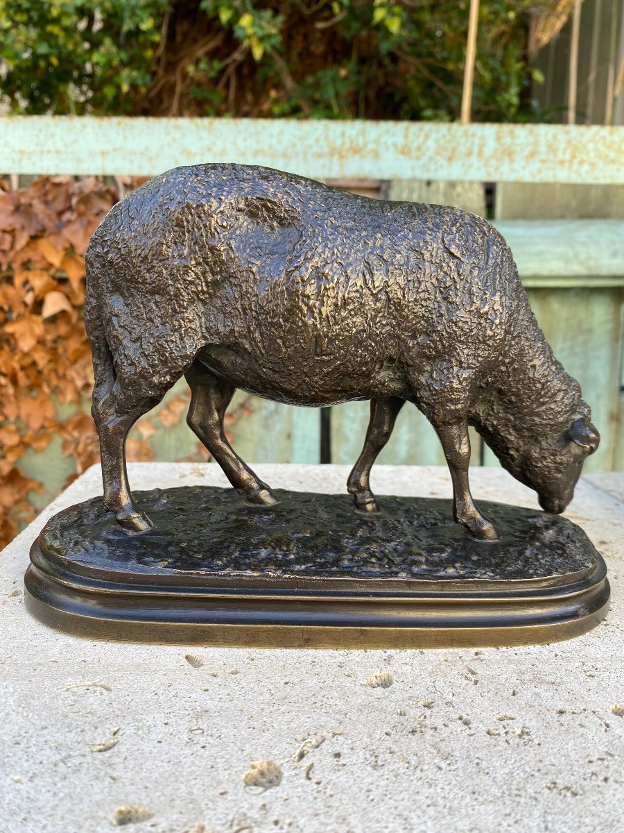 Mouton Broutant En Bronze XIXème Signé Rosa Bonheur  (1822-1899)-photo-1