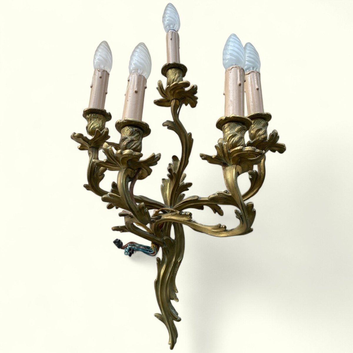 3 Grandes Appliques a 5 feux, En Bronze De Style Louis XV, Rocaille, époque XIXème -photo-8