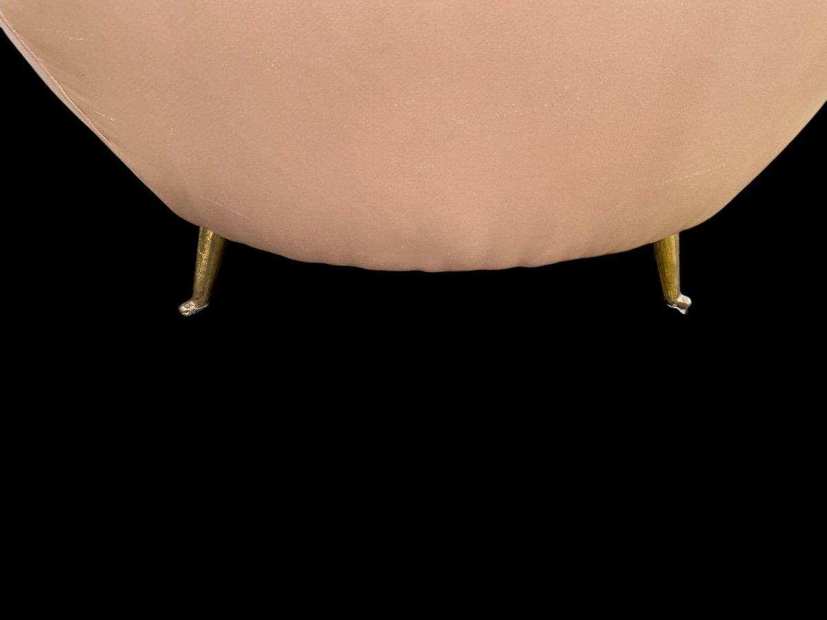 Canapé / Banquette Capitonnée En Tissu Rose, Design Italien 1950-photo-2