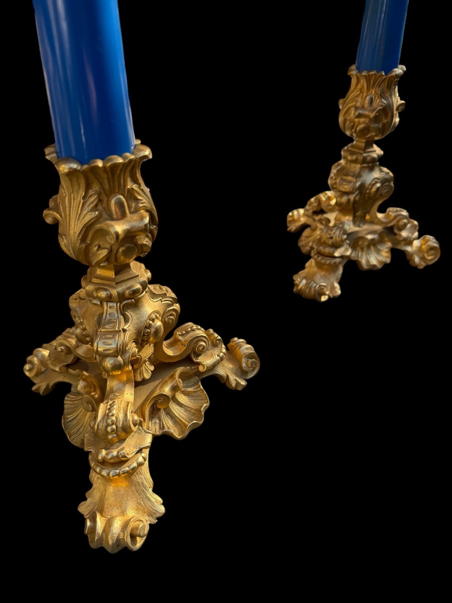 Paire De Candélabres Napoléon III En Bronze Doré Et Ciselé -photo-2